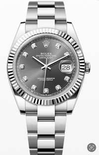 ROLEX- DATEJUST II Rhodium diamond dial 41 mm, fluted gold bezel