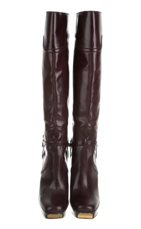 GUCCI Leather Square-Toe Knee-High Boots62863267616129122