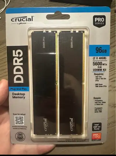 Crucial Pro 96GB DDR5 RAM Kit (2x48GB), 5600MHz, View more