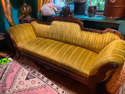 Green/Gold Antique Victorian Settee $350 OBO, View more