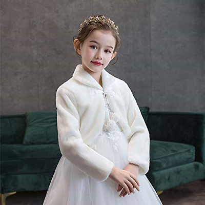 Girl's Fur-look Velour Off-white Ivory Bolero Jacket Coat - New, View more