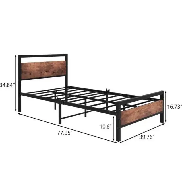 Lit Simple en Métal avec Tête de Lit en Bois | Metal Twin Bed Fr in Beds & Mattresses in Laval / North Shore - Image 3