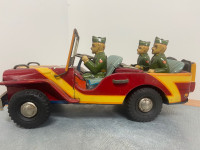 Vintage Thunder Jeep Tin Army Toy