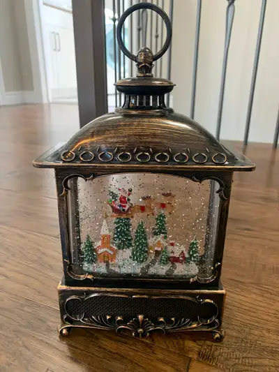 12 ‘’ Christmas bronze led lantern Santa w/reindeer snowglobe, View more