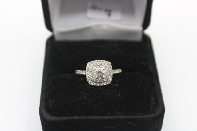 14 KT White Gold Cast double halo Style Ring W/ Diamonds (#4131) in Jewellery & Watches in City of Halifax - Image 3