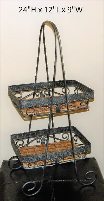 Wrought iron wicker shelf & Silver Square Mirror, View more
