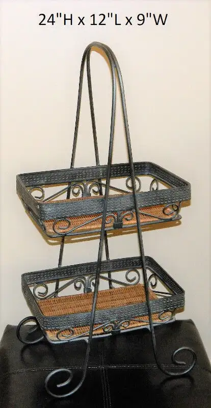 Wrought iron wicker shelf & Silver Square Mirror in Multi-item in Oshawa / Durham Region - Image 2