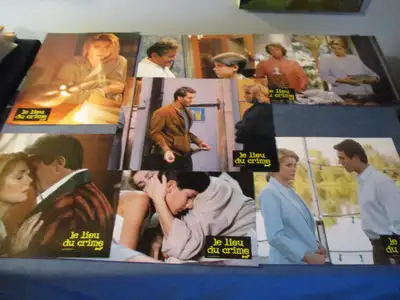 These are vintage promotional glossy color photographs of the popular French movie, LE LIEU DU CRIME...