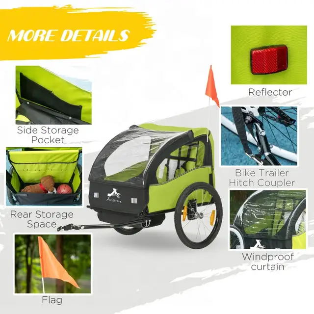  2 Seat Bike Trailer for Kids, Baby Stroller with Storage Bag in Strollers, Carriers & Car Seats in Markham / York Region - Image 8