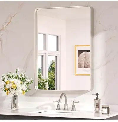 Keonjinn Brushed Nickel Mirror 24 x 32 Inch Silver Bathroom Mirr, View more