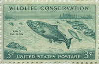 King Salmon - US 1950's 3 cent stamp - unused - block of 50