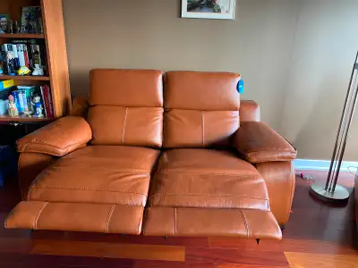 Power Reclining Loveseat and Chair, Light Brown Leather, View more