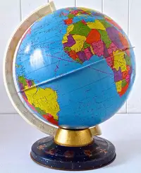 Antiquité 1960 Globe terrestre en fer lithographié. OHIO ART