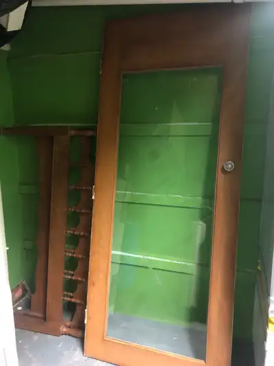 Antique solid hardwood interior door with etched glass. Original hardware and glass handle. The door...