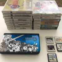 NINTENDO 3DS XL SUPER SMASH BROS  EDITION + LOT OF 19 GAMES 