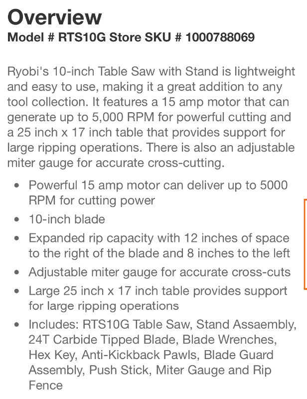 Ryobi RT810G table saw in Power Tools in Oshawa / Durham Region