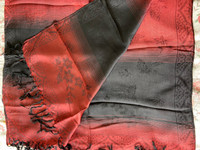 Dusty red and black silk scarf shawl with tassels
