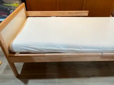 Bed Frame with slatted bed base 70x160 cm, Mattress included and set of bed sheets (kept in a bug an...