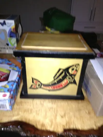 Clarence Wells signed native box for sale, View more