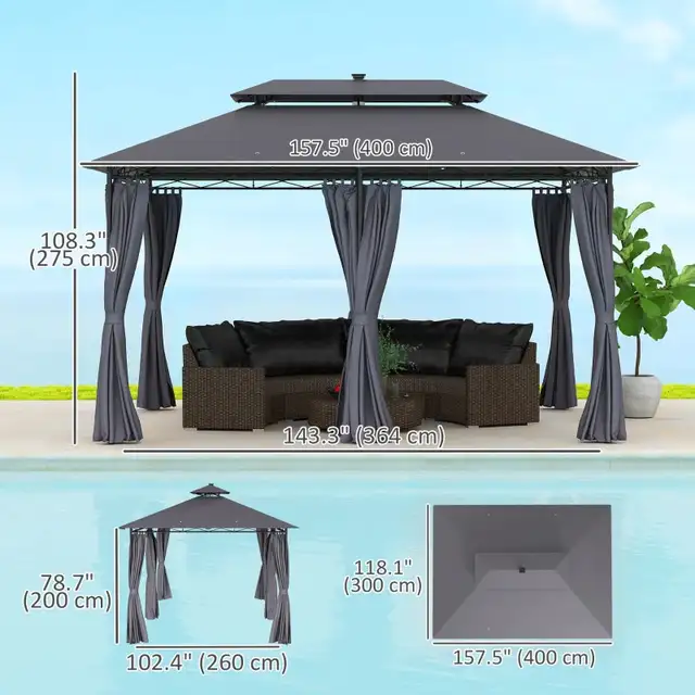 10' x 13' Outdoor Gazebo with Curtains and Solar-Powered LED Lig in Patio & Garden Furniture in Markham / York Region - Image 4
