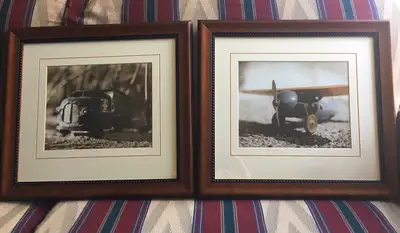 Signed Sondra Wampler numbered prints on original wooden frames: #4017 Truck & #4220 Plane Size: 17...