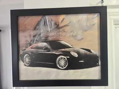 Stylish framed artwork featuring a Porsche 911. Clean modern look, perfect for car enthusiasts, bedr...