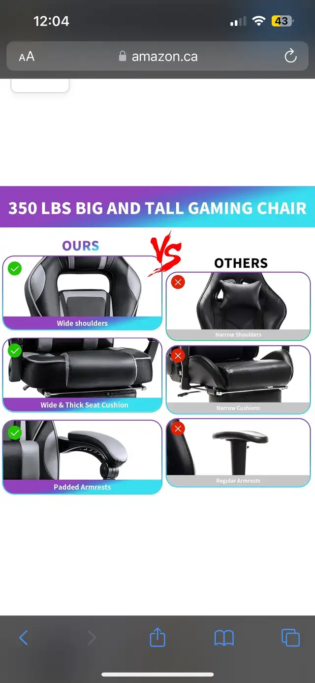 KILLABEE Massage Gaming Chair High Back PU Leather PC Racing in Chairs & Recliners in Markham / York Region - Image 9