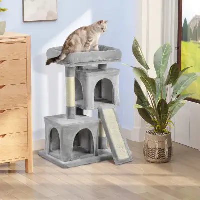 Plush Cat Tree Tower Activity Center with Sisal Scratching Post Scratching Board Perch Condo, Light...