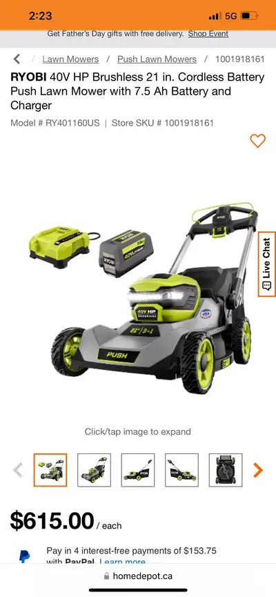 RYOBI 40V HP Brushless 21 in. Cordless Battery Push Lawn Mower w, View more