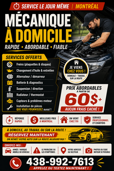 PROBLÈME AVEC TON AUTO? PAS BESOIN DE GARAGE — JE ME DÉPLACE CHE, View more