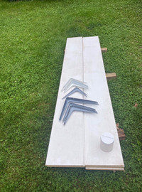 “Shelving, 12” x 8’ MDF and Brackets” $95 for the lot. 