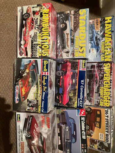 Amt, Revell, Polar Lights model car kits , all unbuilt and complete, these are old models for your c...