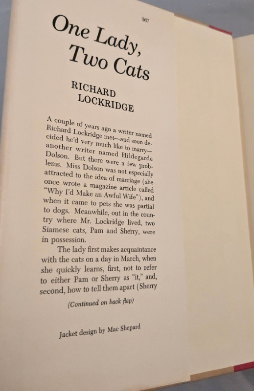 One Lady, Two Cats by Richard Lockridge Hardcover First Edition in Fiction in Oakville / Halton Region - Image 4