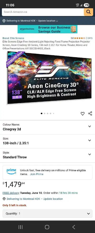 Elite Screens Aeon CineGrey 138 inch projection screen, View more