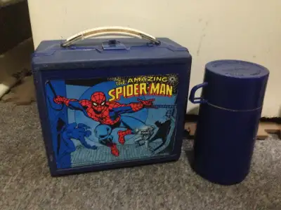 vintage marvel comics aladdin spiderman lunch box with thermos, View more