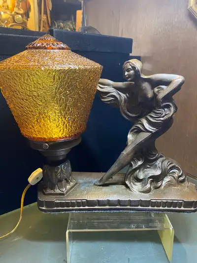 Art Deco Design Vintage Dancing Woman Lamp, Amber Shade, View more