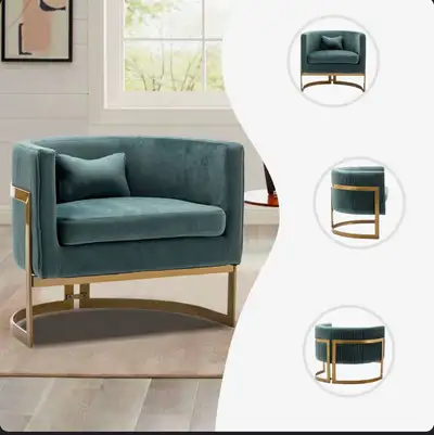 Never Used Modern Teal Velvet Accent Chair with original box, View more