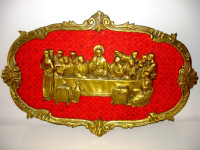 LAST SUPPER vintage wall GILT METAL textile HIGH RELIEF 1960s