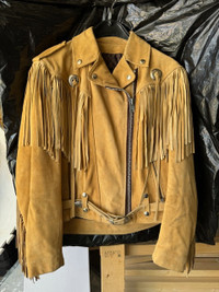 Bristol Women's Leather Fringed Motorcycle Jacket, Size s/m