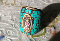 Vintage turquoise brass men's ring