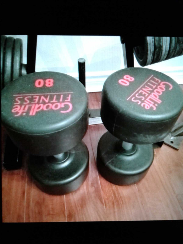 2x 80 pounds urethane coated commercial dumbbells * trade/ $200  in Exercise Equipment in City of Toronto - Image 2