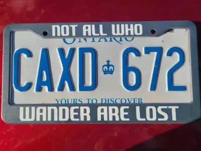 Painted Aluminum License Plate Frame (NEW) Mounting harware included "NOT ALL WHO WANDER ARE LOST"