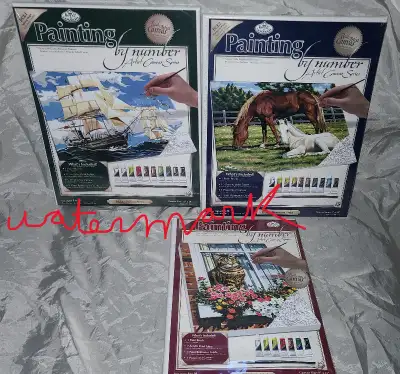 3 PAINTING BY NUMBER ARTIST CANVAS SERIES, CAT, HORSES, SHIPS, View more