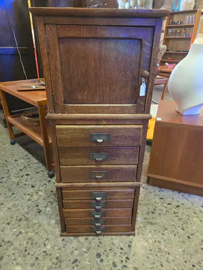 Antique Oak Wooden Filing Cabinet, View more