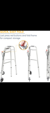 DRIVE MEDICAL DELUXE TWO BUTTON FOLDING WALKER WITH 5" WHEELS