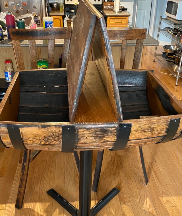 Move out sale Custom made Wine Barrel table with chairs Dining