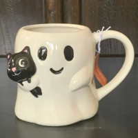 3D Ghost Hug Black Kitten Cat Hand Painted Halloween Mug Cup