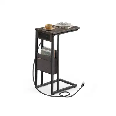 C-Shaped Side Table with Charging Station, View more