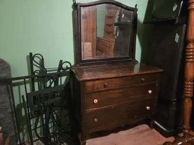 Antique Wood Dresser with Mirror, View more
