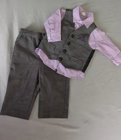 Infant Boys Starting Out purple & gray vest suit, 12 M, View more